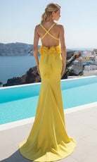 Terani Couture 261P6061 - Plunging V-Neck Floral Stretch Twill Gown