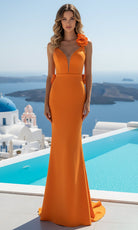 Terani Couture 261P6061 - Plunging V-Neck Floral Stretch Twill Gown