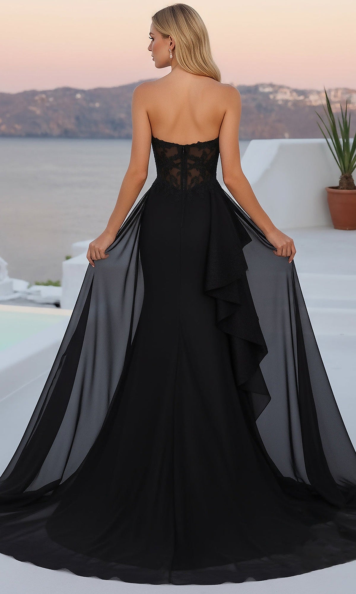 Terani Couture 261P6261 - Lace Corset Prom Dress with Overskirt