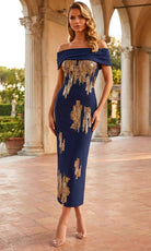 Terani Couture 262C7544 - Abstract Sequin Column Tea-Length Dress - Silhouette Dresses