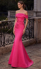 Terani Couture 262E7053 - Floral Embroidered Off Shoulder Satin Gown
