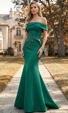 Terani Couture 262E7053 - Floral Embroidered Off Shoulder Satin Gown