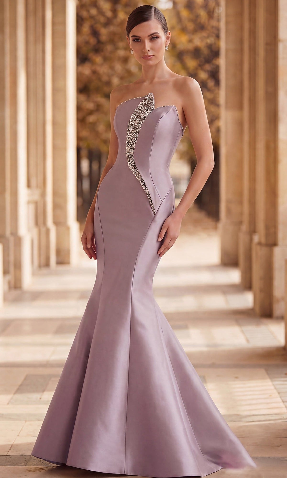 Terani Couture 262E7055 - Beaded Accent Asymmetric Evening Gown