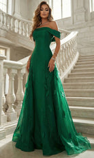 Terani Couture 262E7080 - Feather Applique Off Shoulder Evening Gown