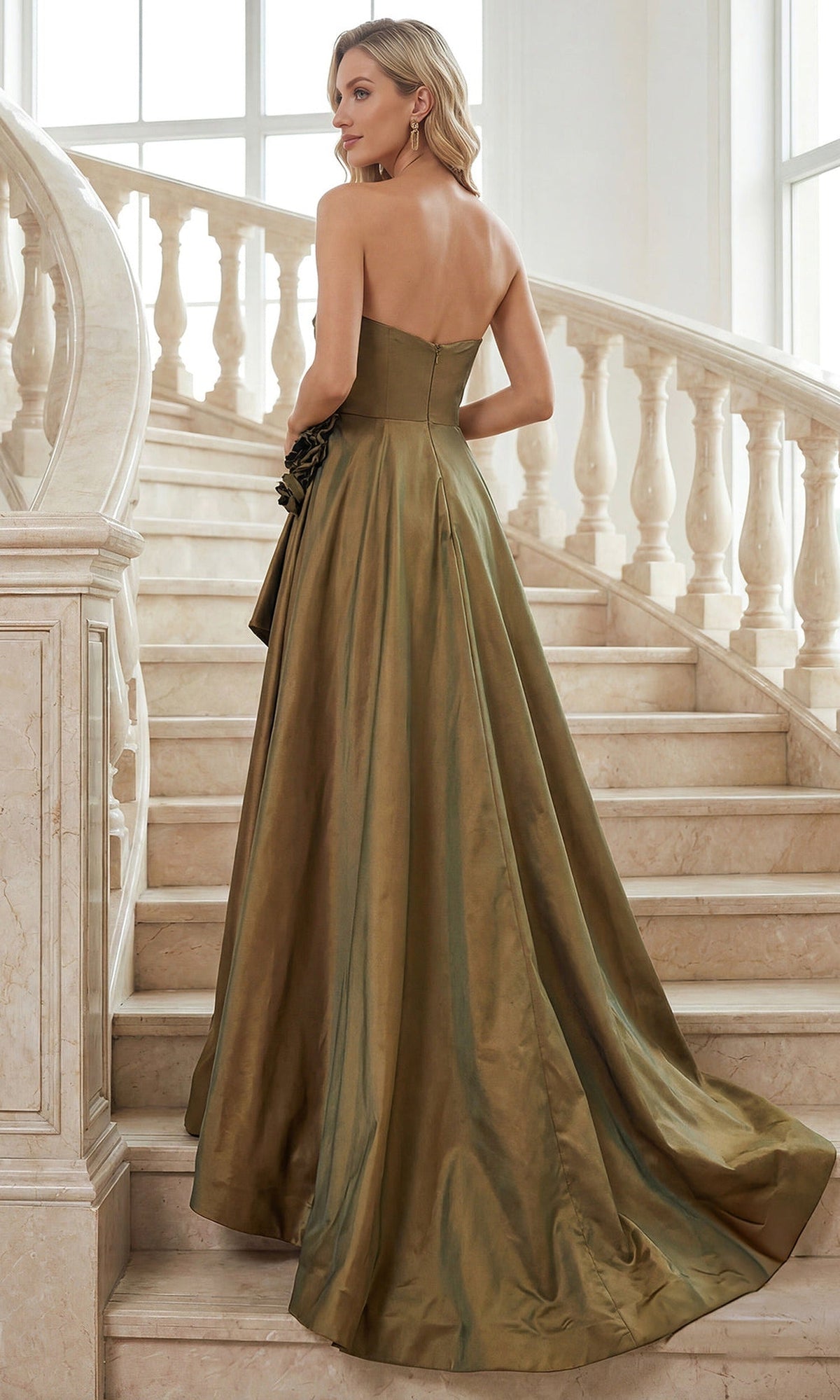 Terani Couture 262E7082 - Strapless Floral Waist Evening Gown