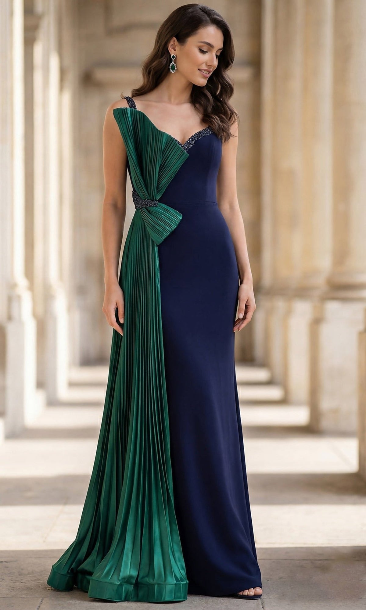 Terani Couture 262E7085 - Pleated Panel Sweetheart Two Tone Gown - Silhouette Dresses