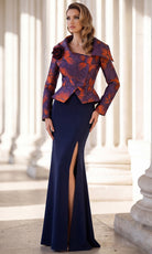 Terani Couture 262E7090 - Floral Jacquard Long Sleeve Evening Gown