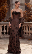 Terani Couture 262E7093 - Rosette Accent Jacquard Column Gown