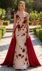 Terani Couture 262E7097 - Asymmetrical Sweetheart Floral Long Gown - Silhouette Dresses