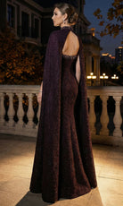 Terani Couture 262E7125 - High Neck Cape Jacquard Evening Gown