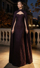 Terani Couture 262E7125 - High Neck Cape Jacquard Evening Gown