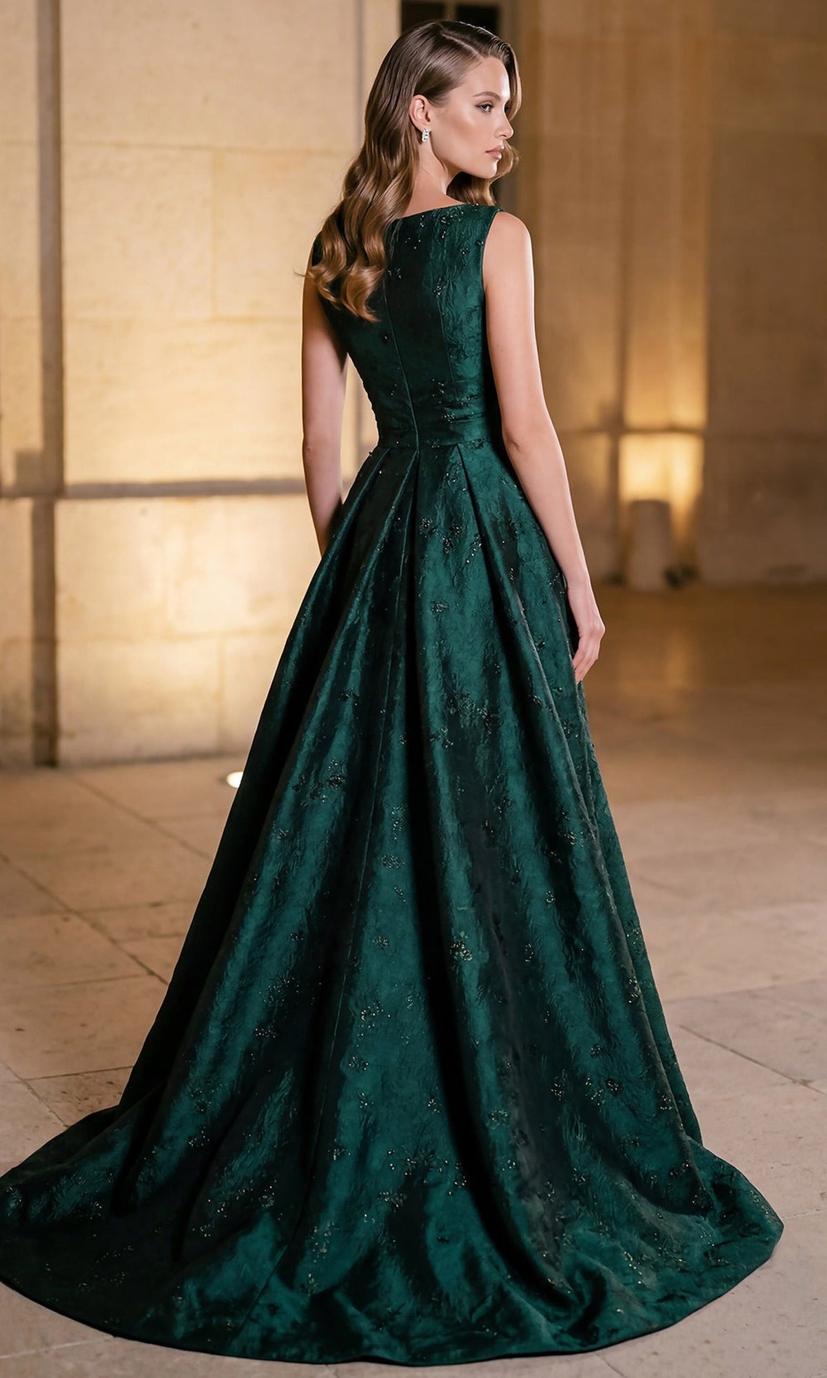 Terani Couture 262E7138 - Sleeveless Jacquard Pleated Overskirt Gown