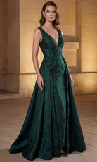 Terani Couture 262E7138 - Sleeveless Jacquard Pleated Overskirt Gown - Silhouette Dresses