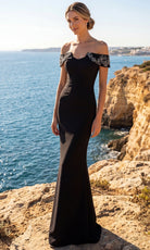 Terani Couture 262E7139 - Beaded Applique Off Shoulder Crepe Gown