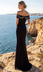 Terani Couture 262E7139 - Beaded Applique Off Shoulder Crepe Gown - Silhouette Dresses