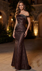 Terani Couture 262E7146 - Jacquard Off Shoulder Mermaid Gown