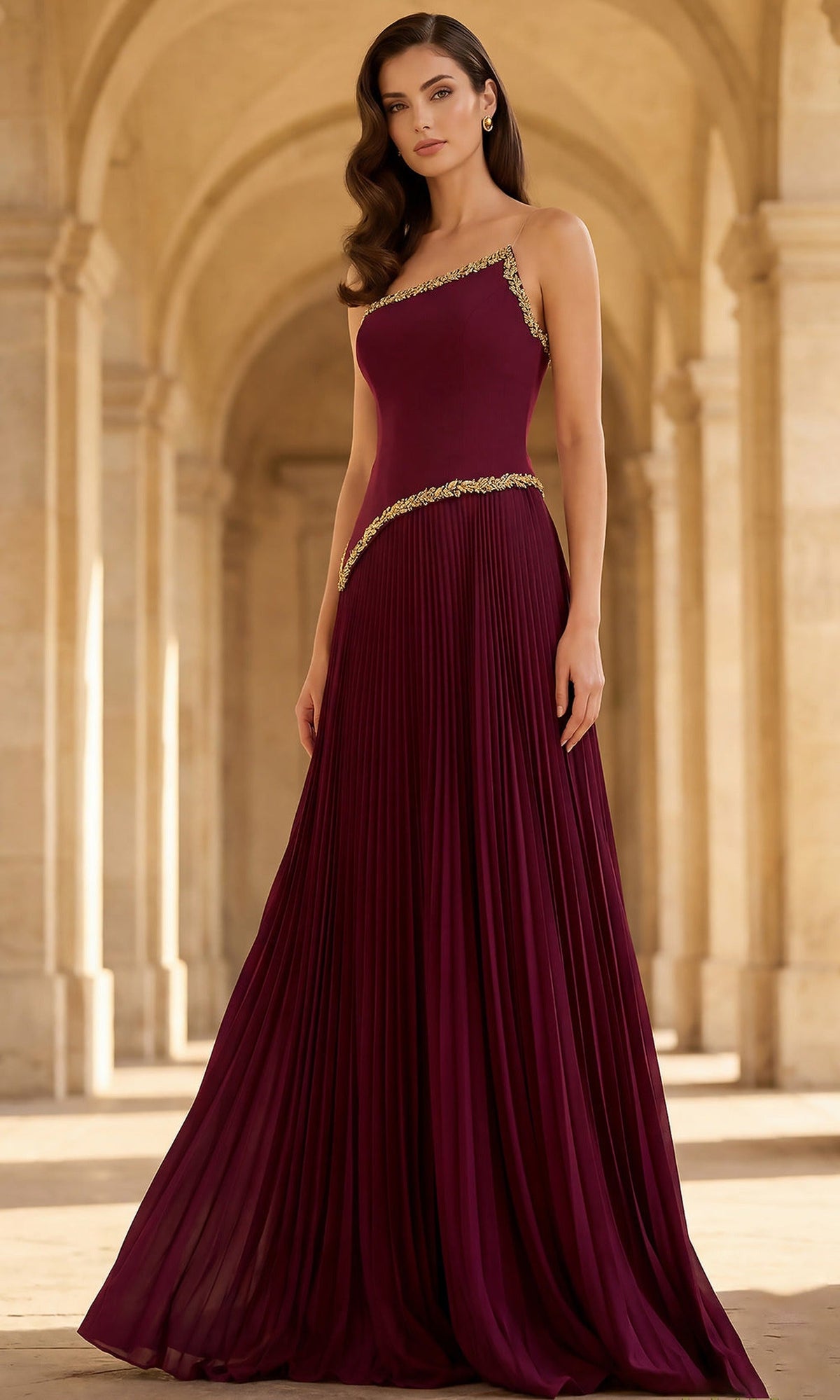 Terani Couture 262E7352 - Asymmetric Pleated A-Line Evening Gown