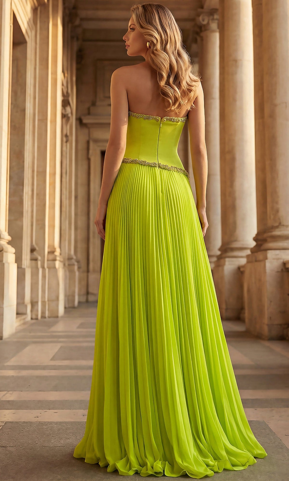 Terani Couture 262E7352 - Asymmetric Pleated A-Line Evening Gown