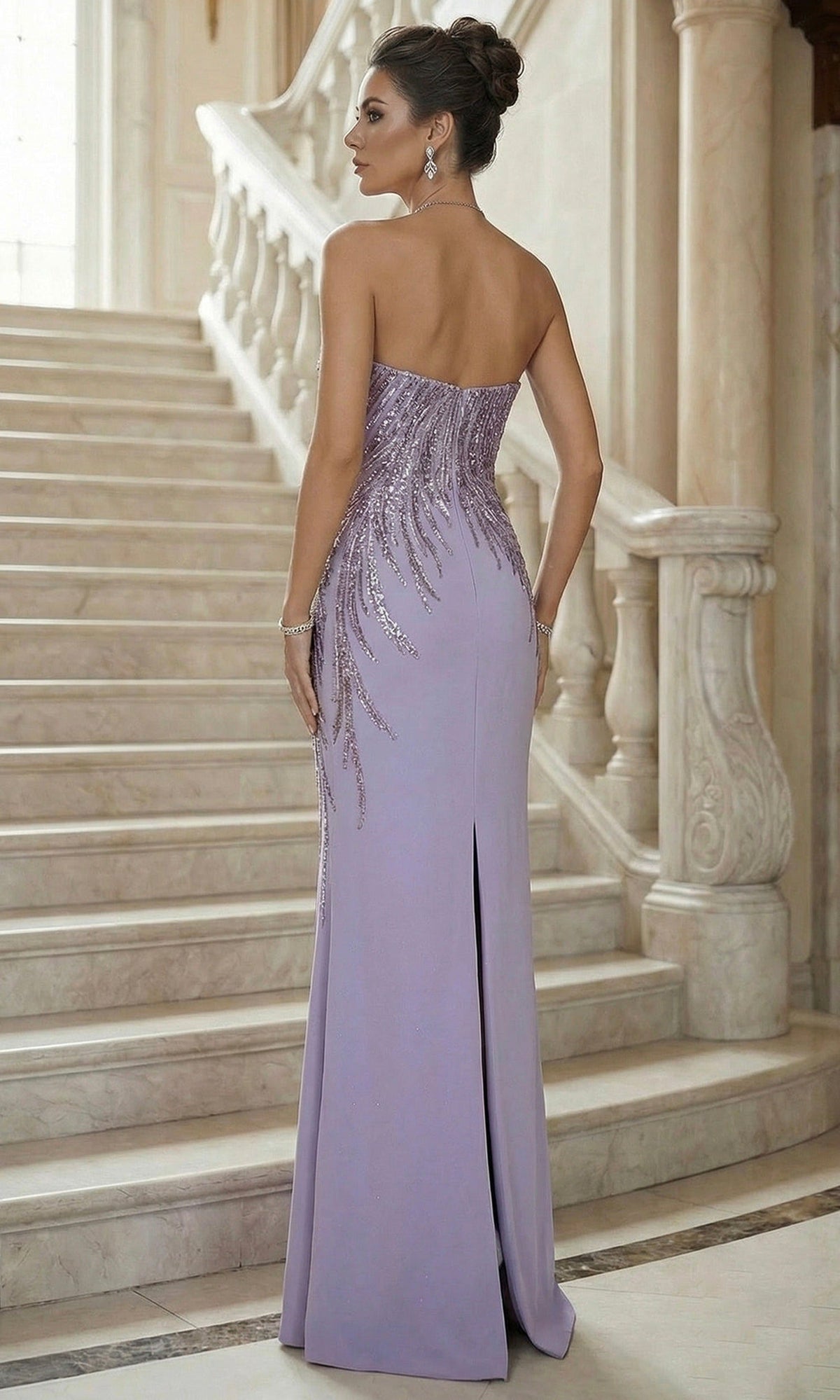 Terani Couture 262E7354 - Sequin Vine Pattern Column Evening Gown