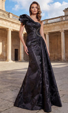 Terani Couture 262E7376 - Jacquard Asymmetrical Trumpet Evening Gown - Silhouette Dresses