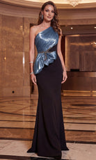 Terani Couture 262E7380 - Sculptural Peplum One Shoulder Evening Gown