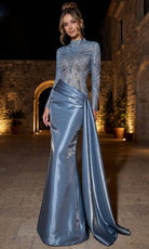 Terani Couture 262E7384 - High Neck Illusion Beaded Evening Gown - Silhouette Dresses