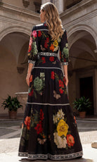 Terani Couture 262E7508 - Floral Mandarin Collar V-Neck Evening Gown