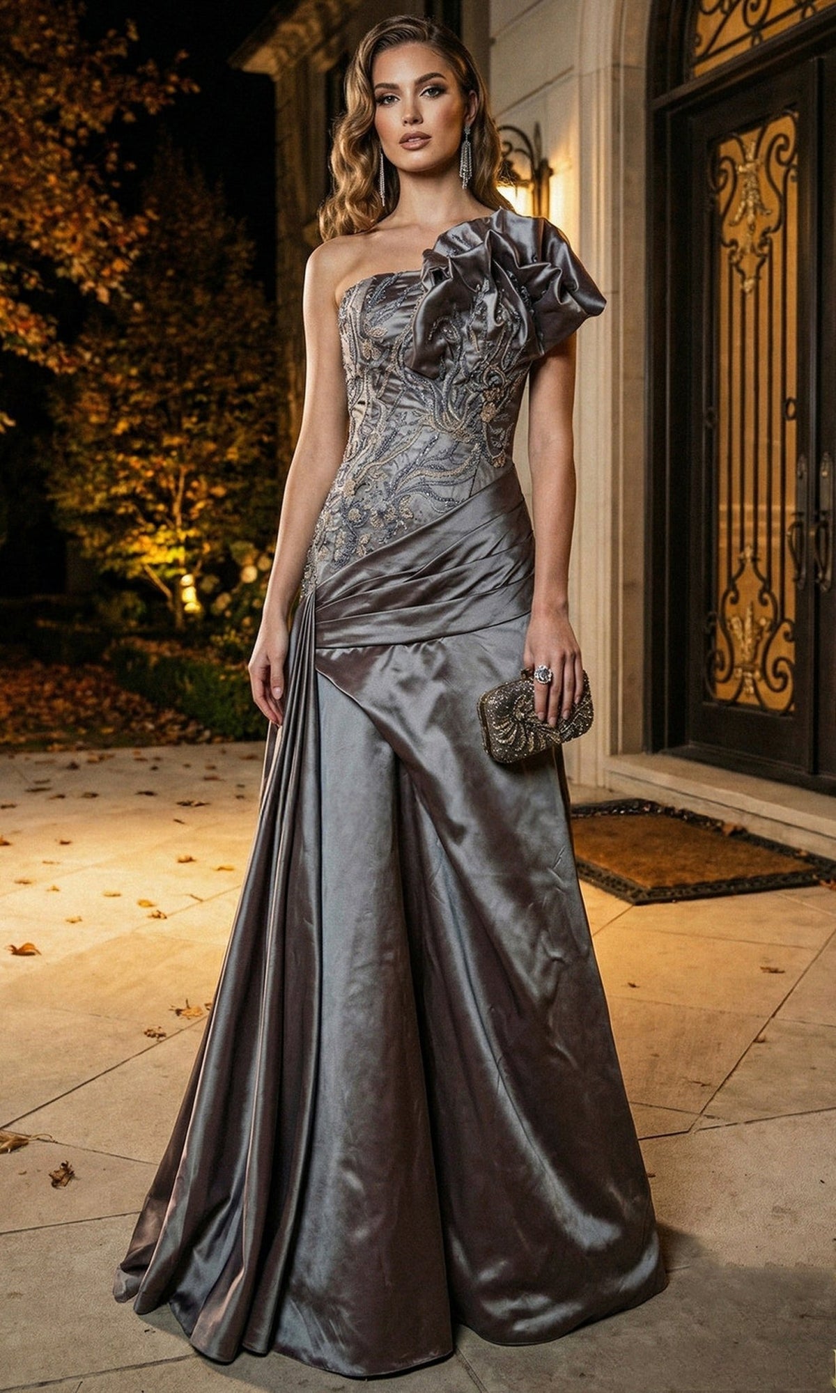 Terani Couture 262E7530 - Ruffle Accent Beaded Lace Evening Gown - Silhouette Dresses