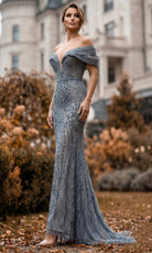 Terani Couture 262GL7169 - Plunging Neck Intricate Beadwork Long Gown