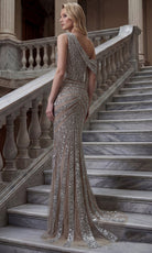Terani Couture 262GL7514 - Chevron Beaded Asymmetric Evening Gown