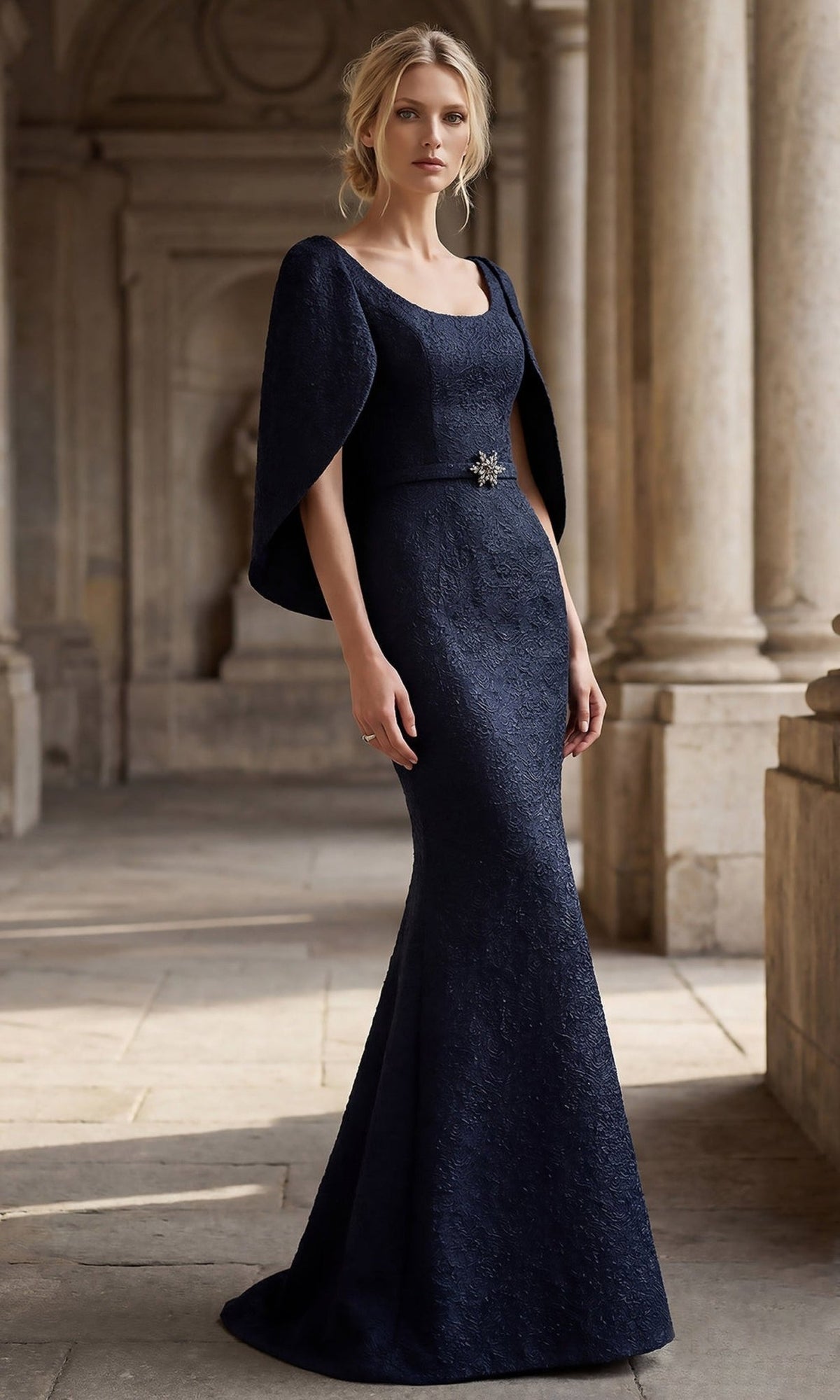Terani Couture 262M7262 - Jacquard Scoop Neckline Mermaid Gown - Silhouette Dresses