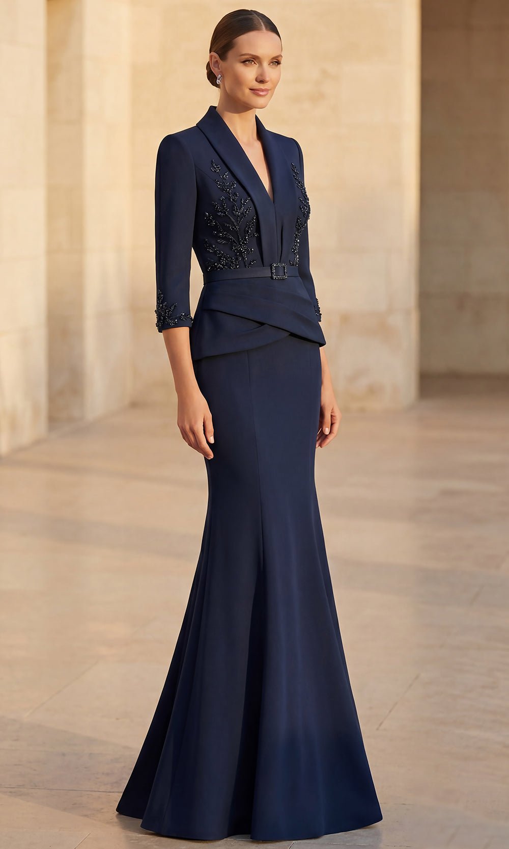 Terani Couture 262M7263 - Trumpet Three-Quarter Sleeve Formal Gown - Silhouette Dresses