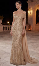 Terani Couture 262M7264 - Flowing Back Cape Beaded Formal Gown - Silhouette Dresses