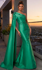 Terani Couture 262M7275 - One Shoulder Cape Beaded Formal Gown
