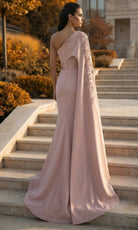 Terani Couture 262M7275 - One Shoulder Cape Beaded Formal Gown - Silhouette Dresses