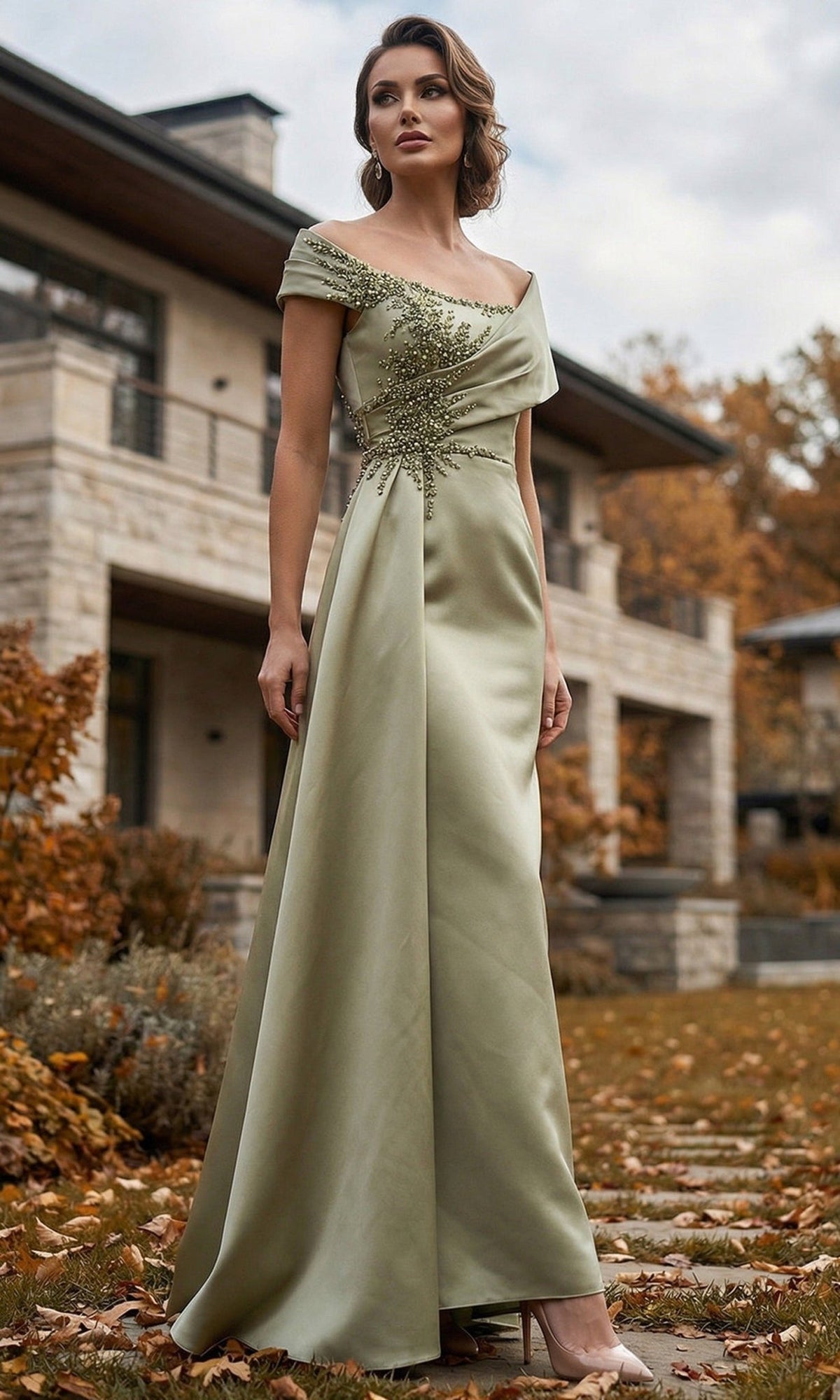 Terani Couture 262M7278 - Asymmetric Overlay Beaded Sheath Formal Gown - Silhouette Dresses