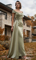 Terani Couture 262M7278 - Asymmetric Overlay Beaded Sheath Formal Gown - Silhouette Dresses