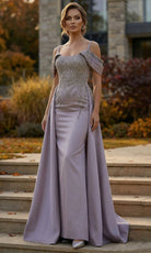 Terani Couture 262M7286 - Beaded Lace Column Overskirt Gown - Silhouette Dresses