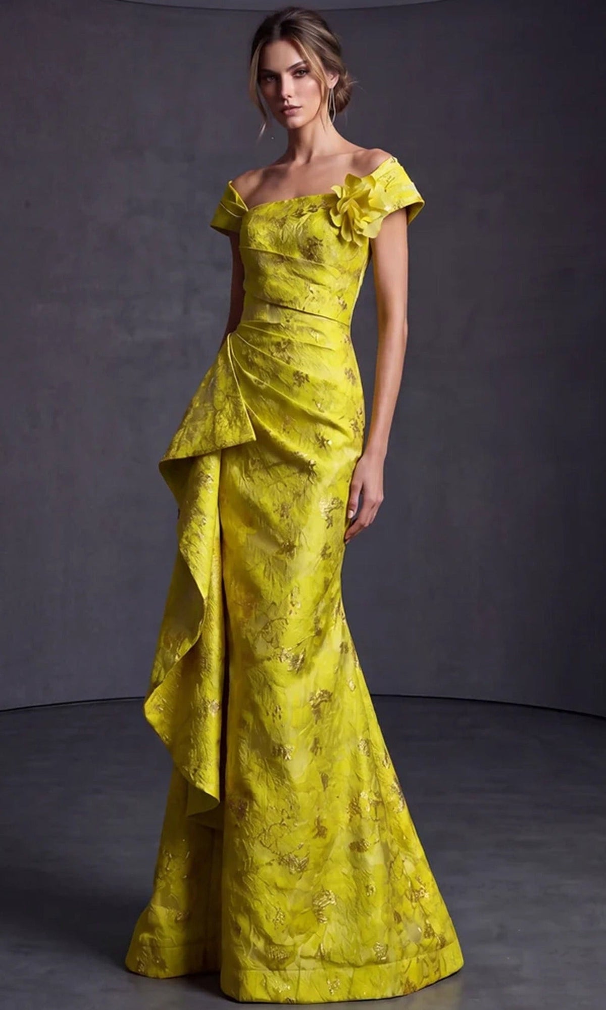 Terani Couture 262M7298 - Off Shoulder Jacquard Formal Gown