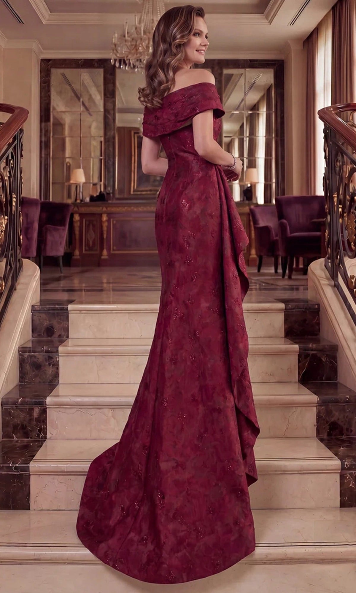 Terani Couture 262M7298 - Off Shoulder Jacquard Formal Gown