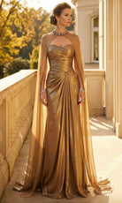 Terani Couture 262M7301 - Ruched Sweetheart Formal Gown with Cape - Silhouette Dresses