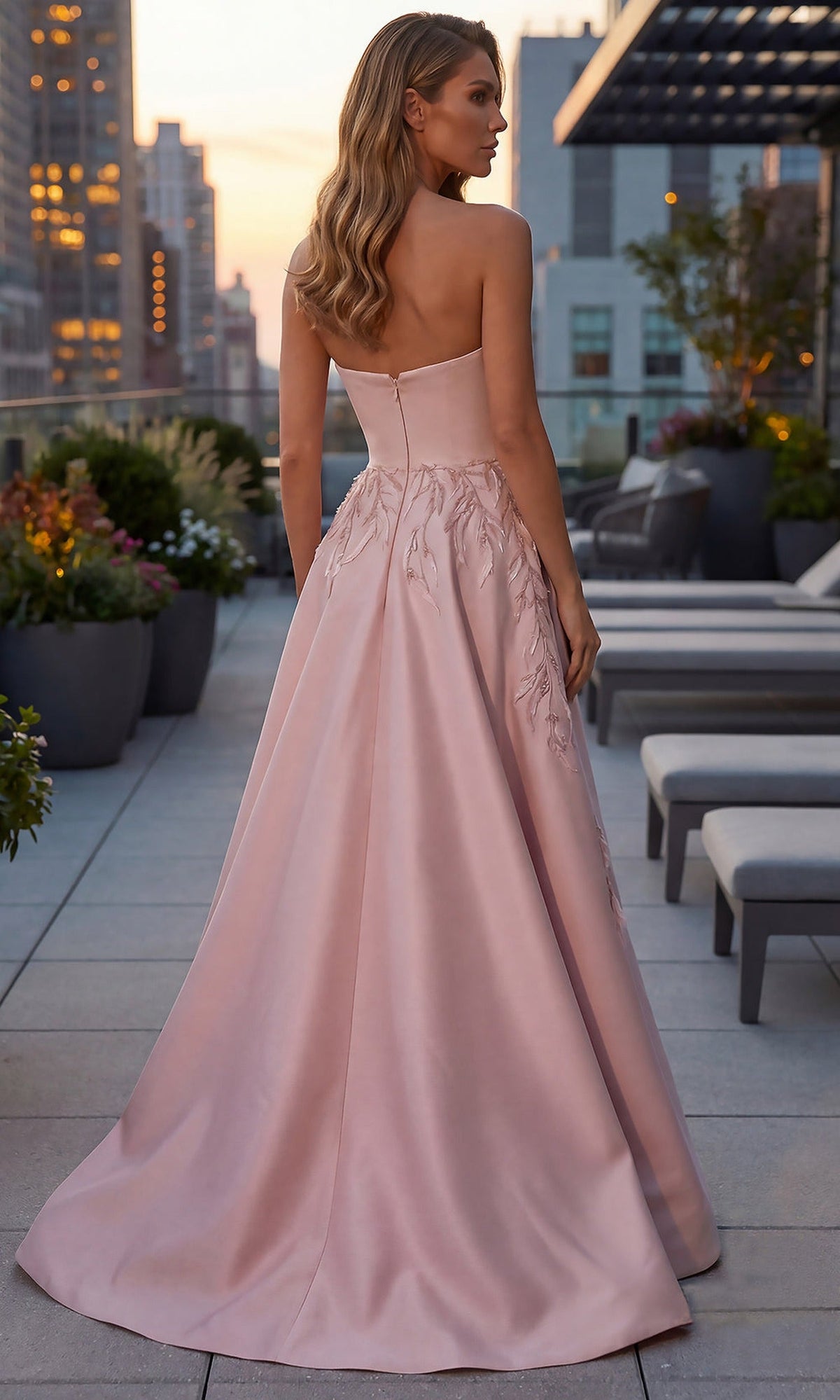 Terani Couture 262M7306 - Strapless Leaf Embroidered Overskirt Gown