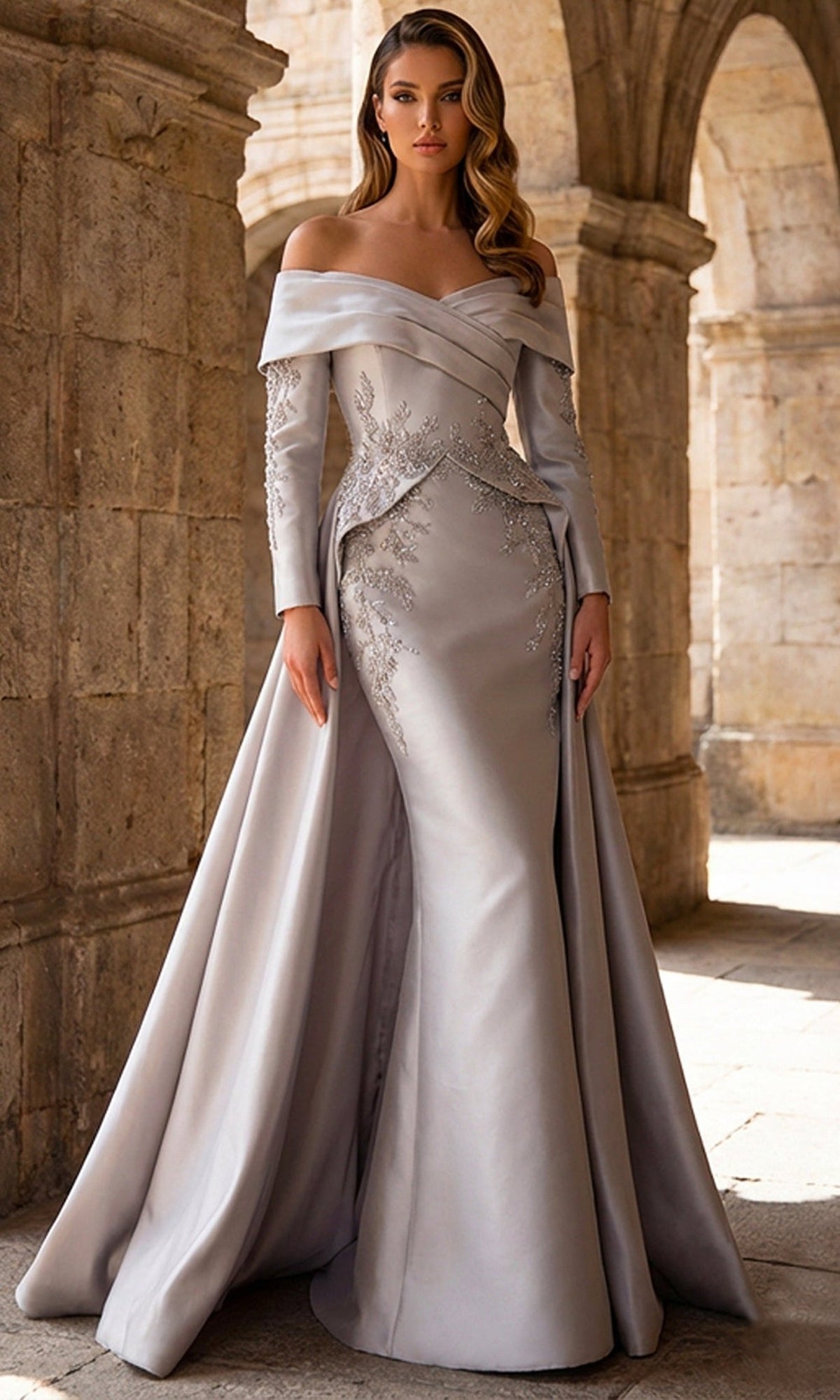 Terani Couture 262M7315 - Long Sleeve Beaded Accent Formal Gown - Silhouette Dresses