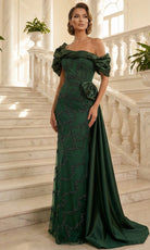 Terani Couture 262M7321 - Asymmetrical Off Shoulder Beaded Formal Gown - Silhouette Dresses