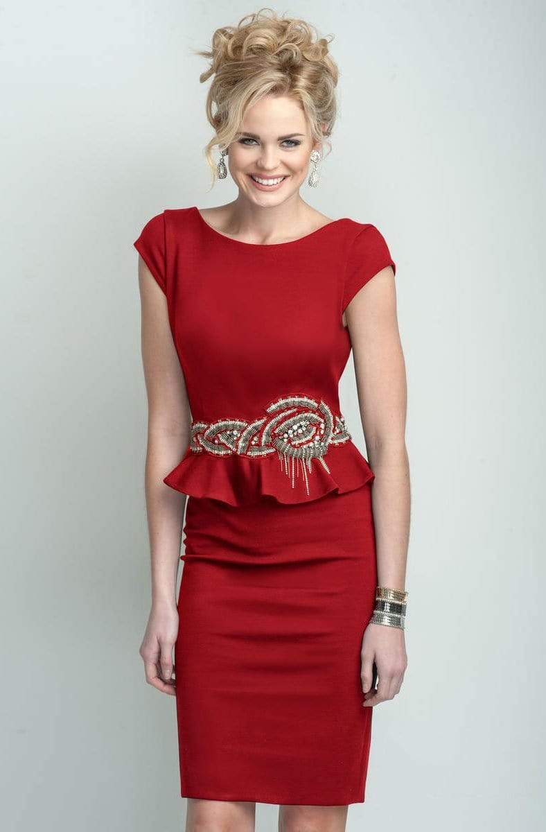 Terani Couture - Braid Motif Peplum Sheath Cocktail Dress C3678 - back view