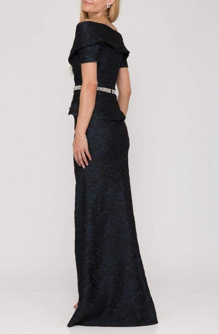 Terani Couture - Off Shoulder V Neck Beaded Belt Sheath Gown 1921M0727 - view 5