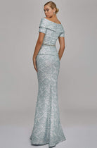 Terani Couture - Off Shoulder V Neck Beaded Belt Sheath Gown 1921M0727 - back view