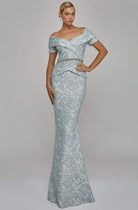 Terani Couture - Off Shoulder V Neck Beaded Belt Sheath Gown 1921M0727 - designer mother of the bride dress at Silhouette Dre