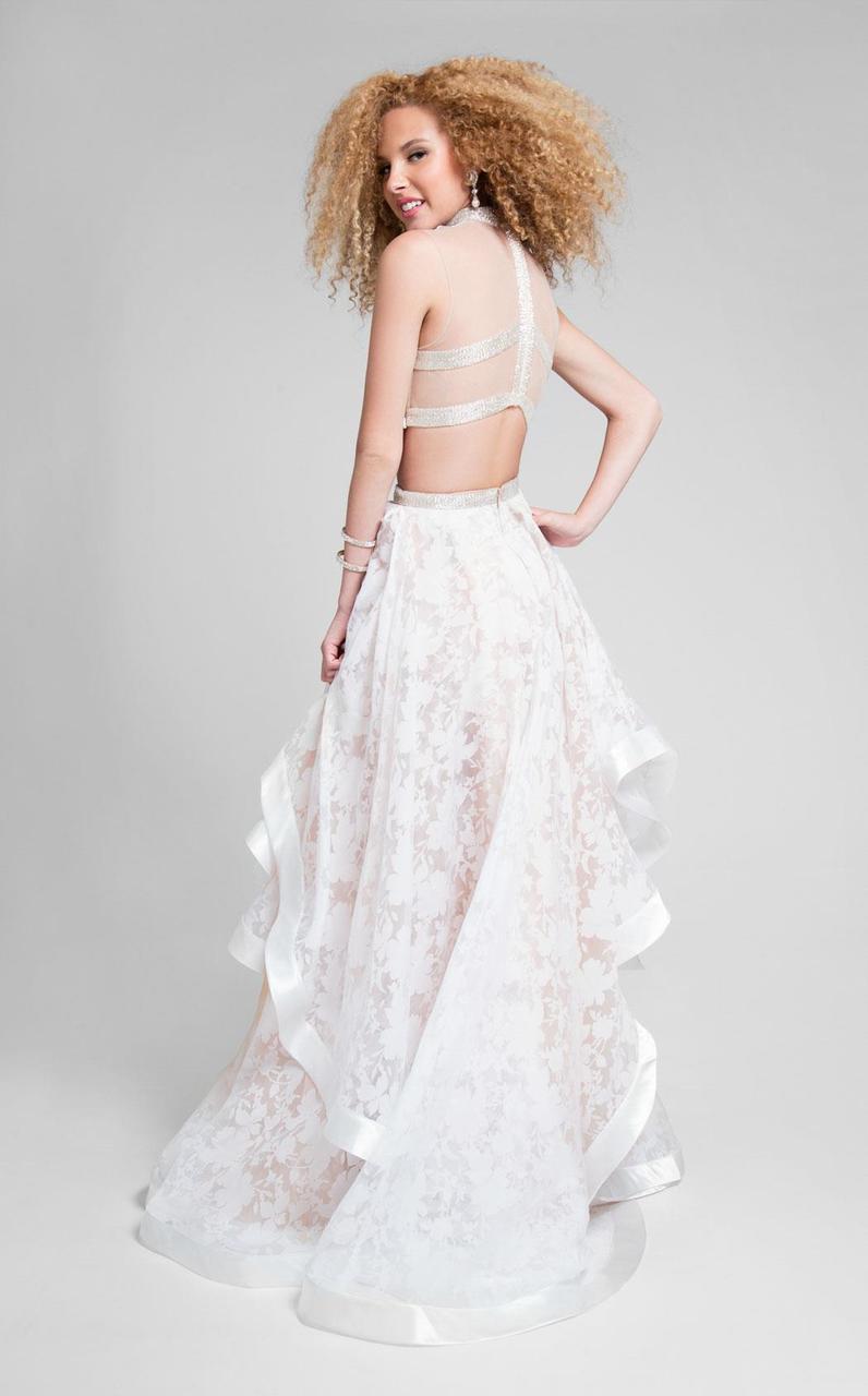 Terani Couture - Two-Piece High Collar Gown with Lace Appliques 1711P2713 - back view