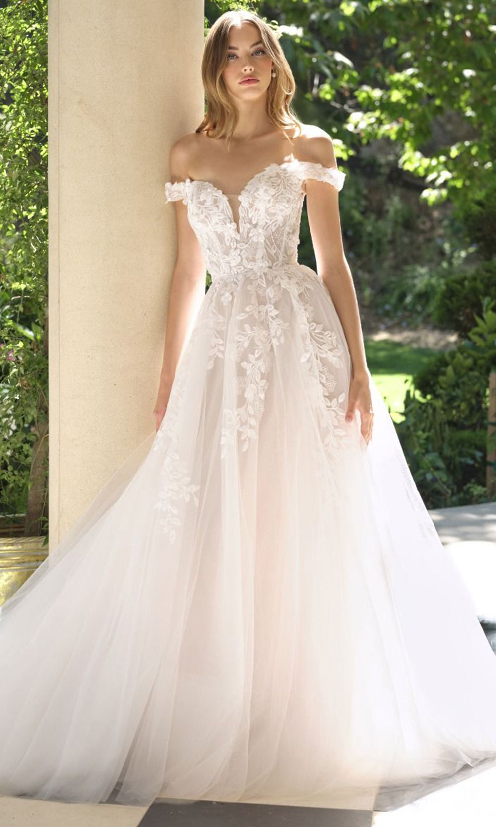 Andrea and Leo WL057 - Off Shoulder Lace Appliqued Ballgown - Silhouette Dresses